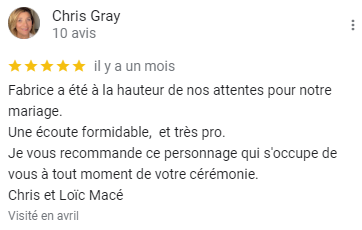 Avis Google sur le photographe mariage Toulouse Fabrice Joubert