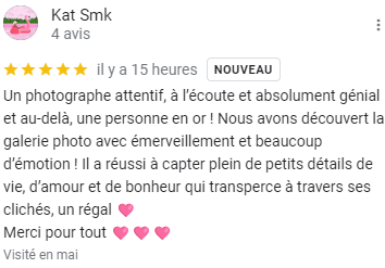 Avis Google sur le photographe mariage Toulouse Fabrice Joubert